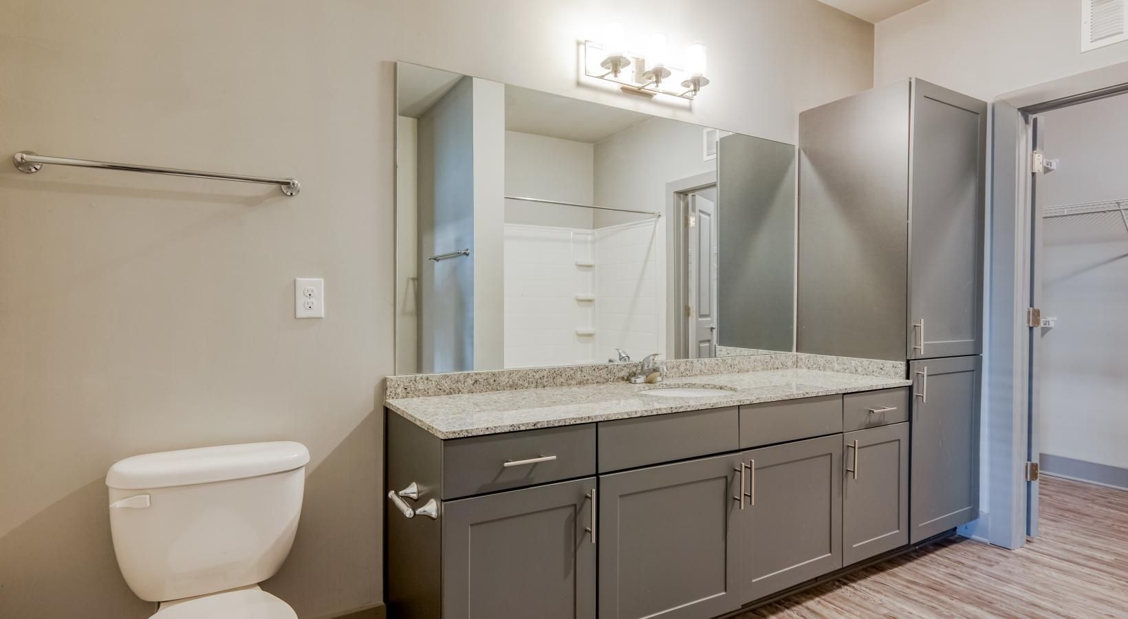 Spacious bathrooms with everything you need a bathroom with a large mirror